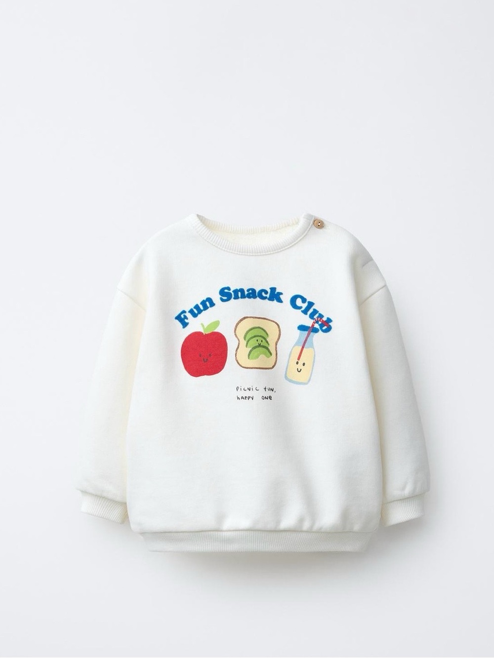 Zara fun snack club print flocked sweatshirt
